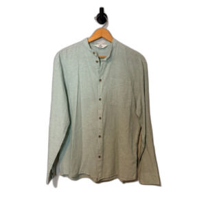 H&M Linen Cotton Shirt Blue Button Front Long Sleeve Size 20 Lightweight